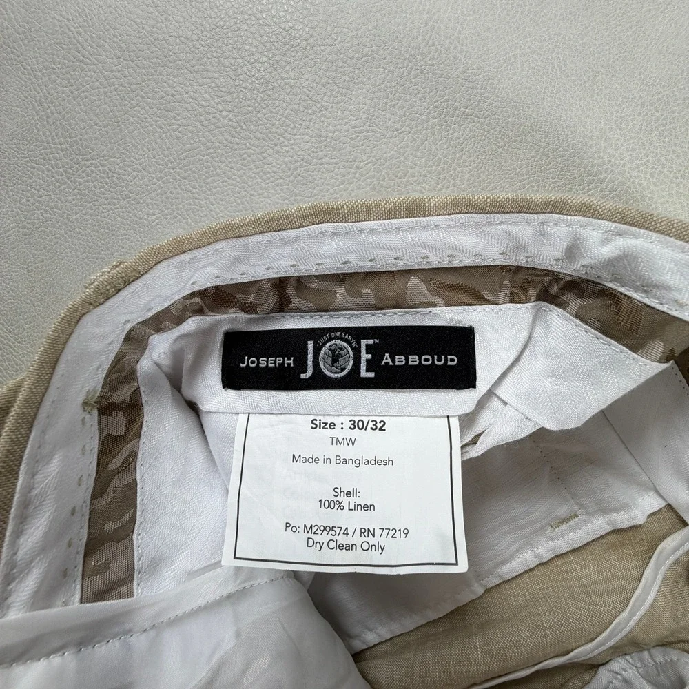 Joseph Abboud Mens 30x32 Linen Pants Tan Beige Straight Leg Dress Trousers